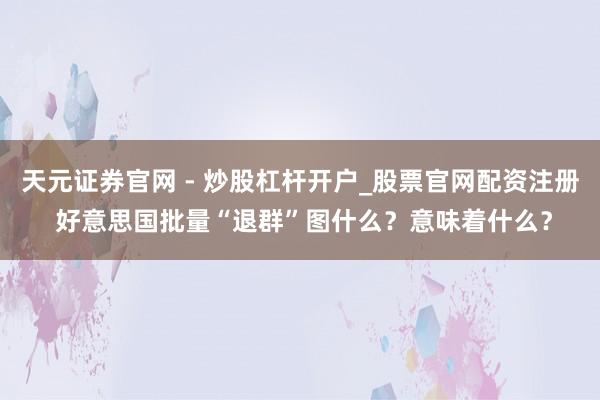 天元证券官网 - 炒股杠杆开户_股票官网配资注册 好意思国批量“退群”图什么？意味着什么？
